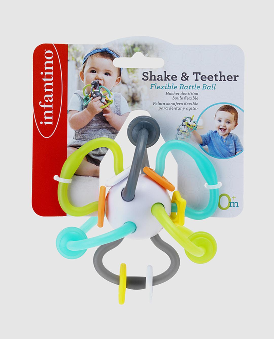 Infantino Shake & Teether Flexible Rattle Ball with multicoloured handles