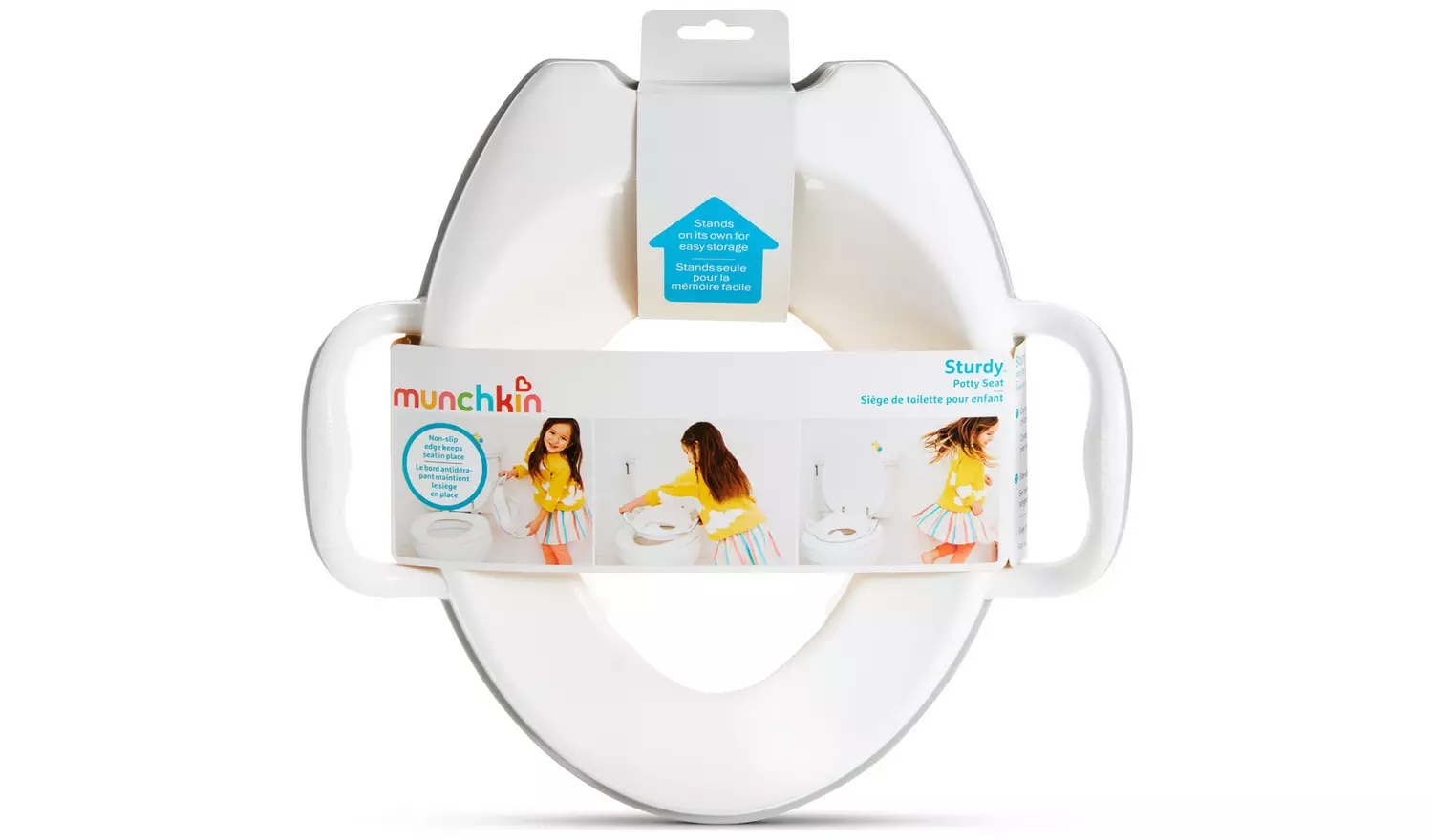 Munchkin Sturdy white toilet trainer seat with handles for children