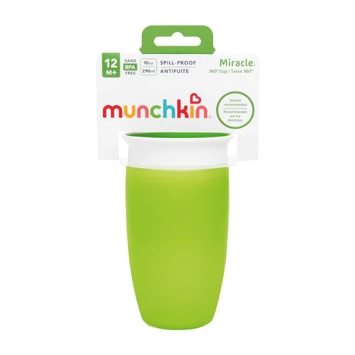 Munchkin Miracle 360 Degree green trainer cup with lid, 296ml