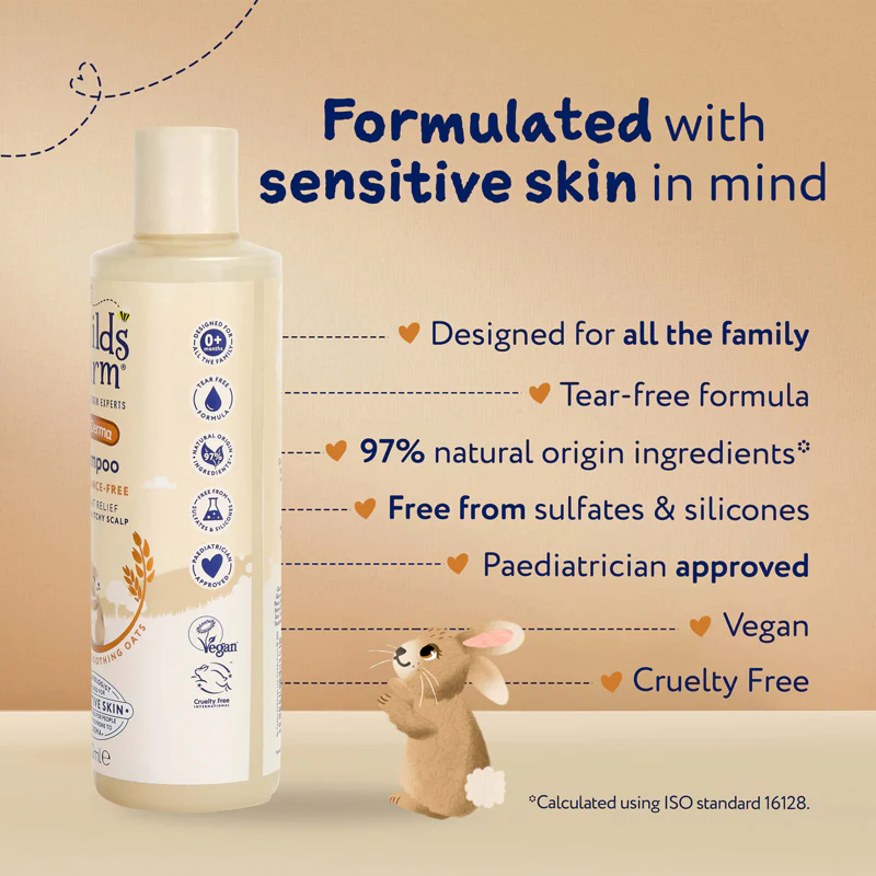 Child's Farm OatDerma shampoo 250ml bottle with cream label