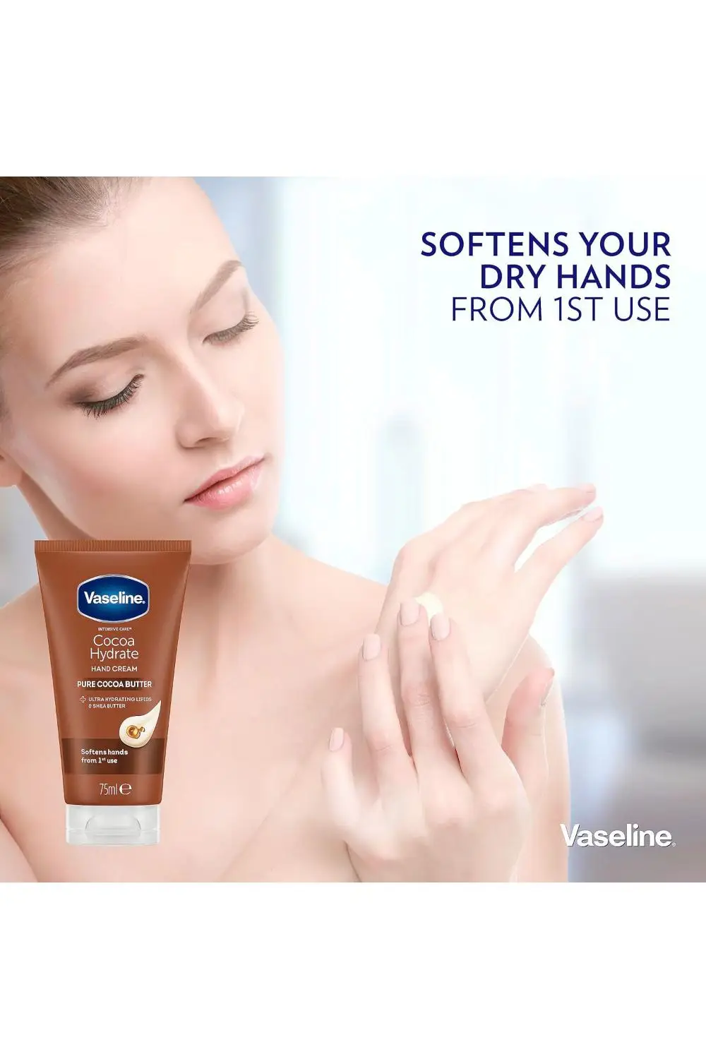 Vaseline Cocoa Hydrate hand cream 75ml tube for dry hands