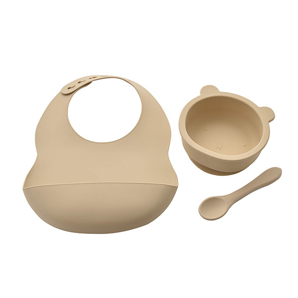 Bambino natural silicone feeding set with bib, bowl and spoon