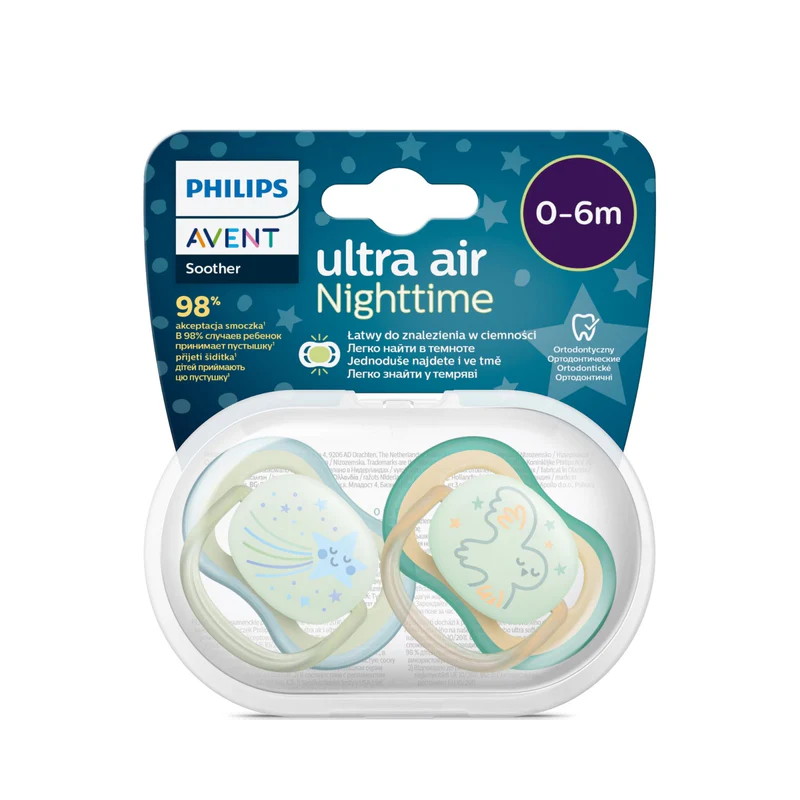 Philips Avent Ultra Air Nighttime soothers 0-6m pack of two, glow-in-dark design