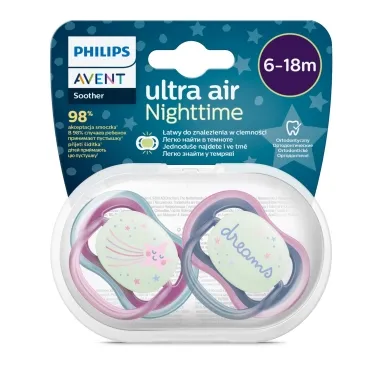 Philips Avent Ultra Air Night soothers girl 6-18m, two pack pink