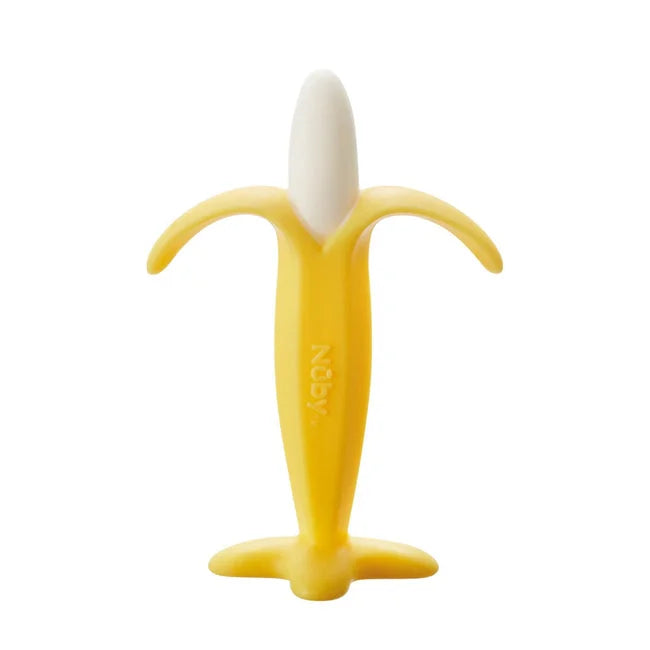 Nuby banana shaped yellow silicone teether for infants