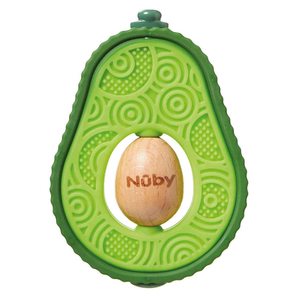Nuby Avocado Silicone Teether with wooden centre for babies