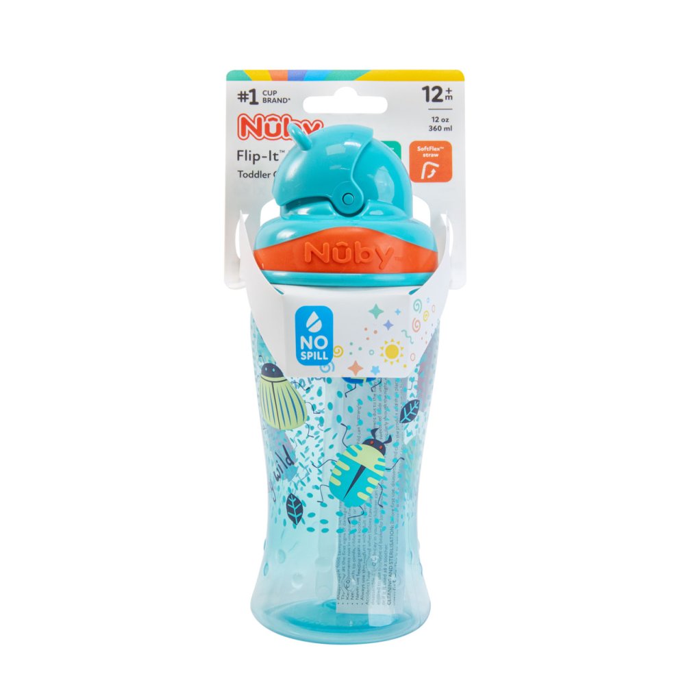 Nuby Flip-It Boost turquoise toddler cup 360ml with orange band and whale handle