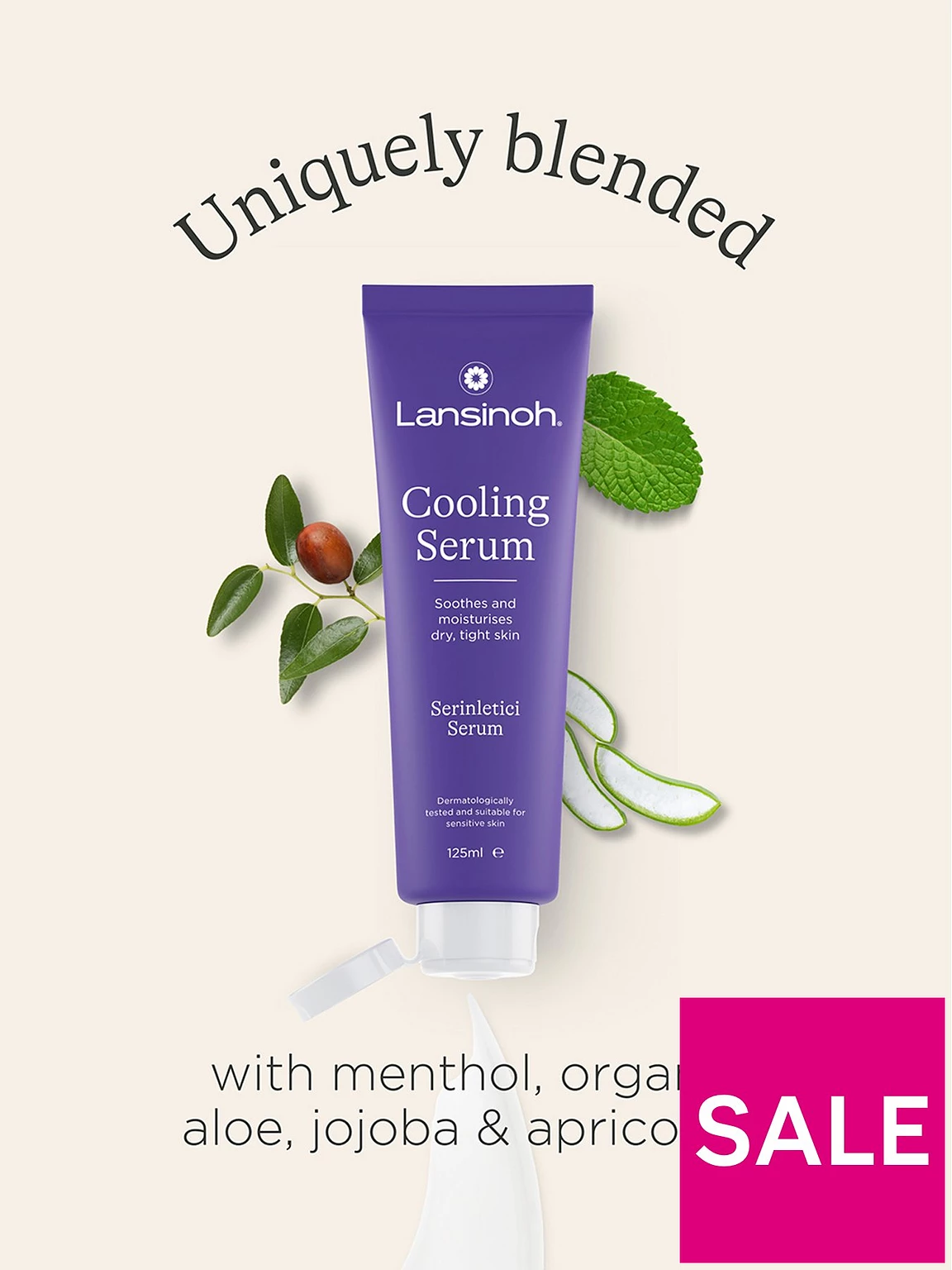 Lansinoh Cooling Serum purple tube 125ml with mint leaf and aloe ingredients