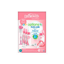 Dr Brown's Options+ Anti-Colic narrow neck pink baby bottle gift set