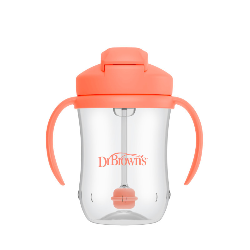 Dr Brown's Straw Cup Coral 270ml pink with handles