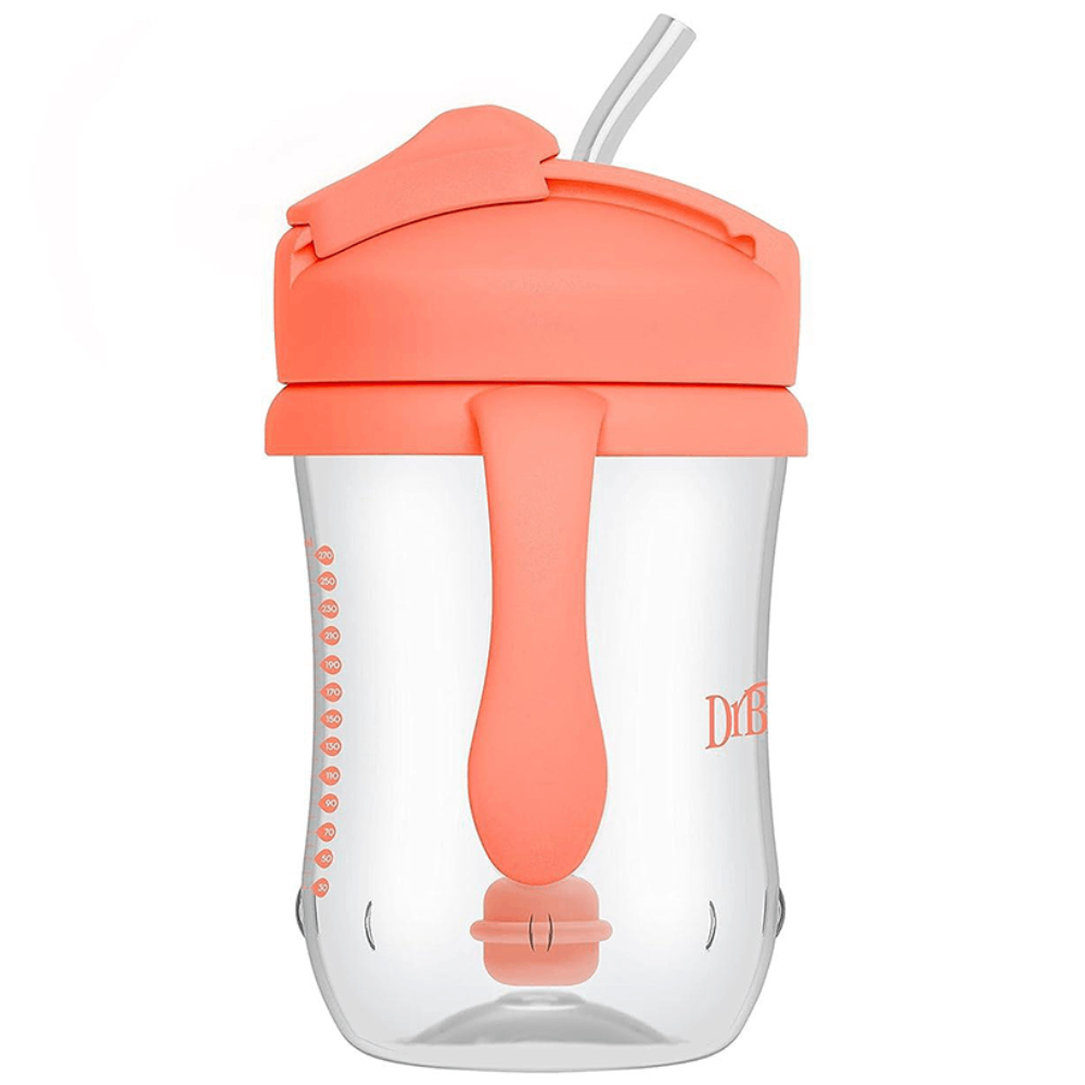 Dr Brown's Straw Cup Coral 270ml pink with grey straw