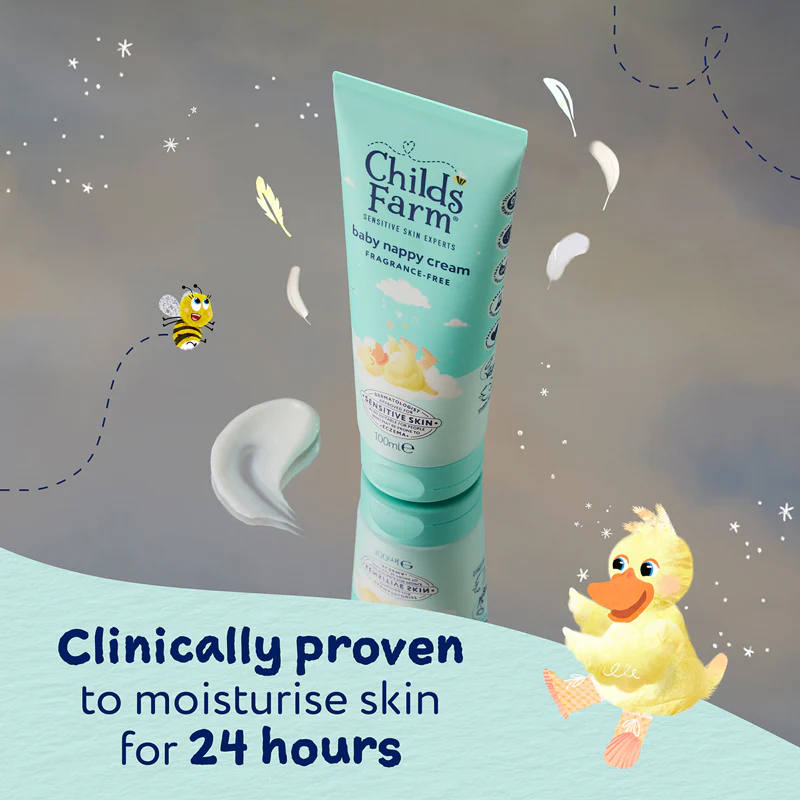 Child's Farm baby nappy cream 100ml tube, fragrance free formulation