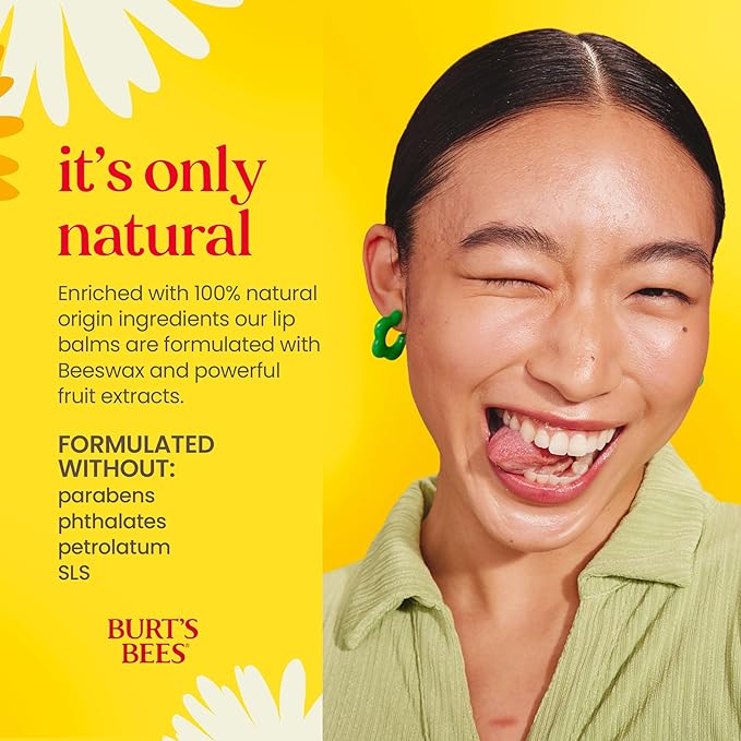 Burt's Bees Beeswax Lip Balm with natural ingredients and fruit extracts