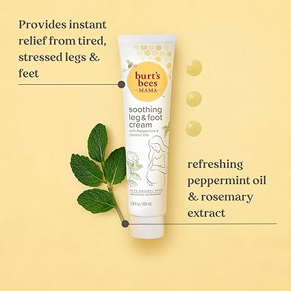 Burt's Bees Mama Bee soothing leg and foot cream tube with peppermint oil