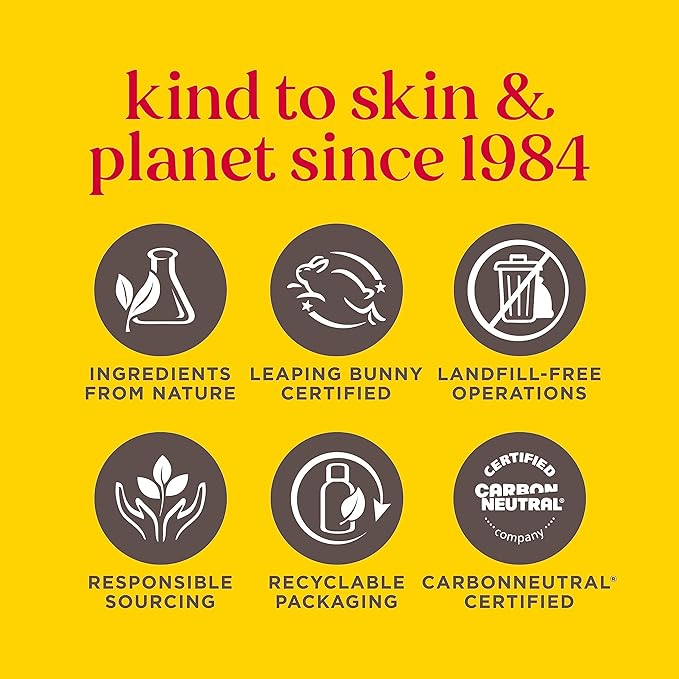 Burt's Bees Mama Bee Belly Shea Butter with sustainability certifications displayed