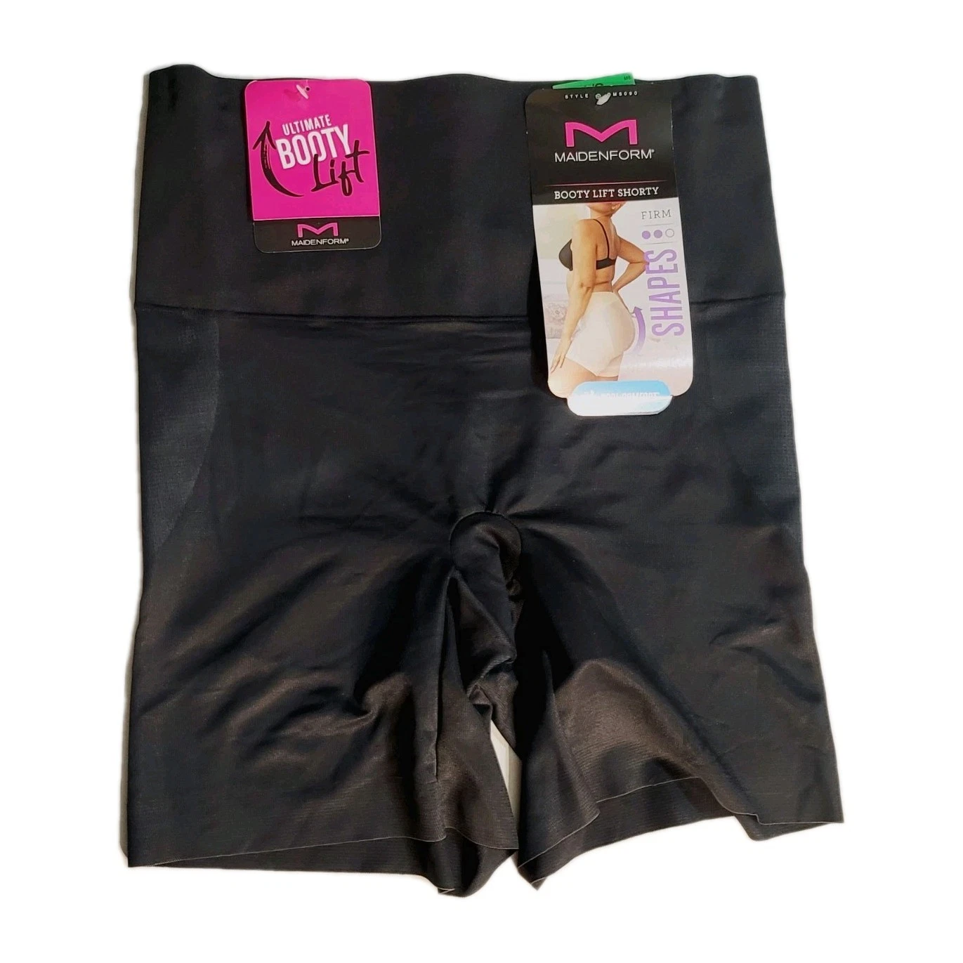 Maidenform black Booty Lift Shorty shapewear shorts, firm tummy control, large size