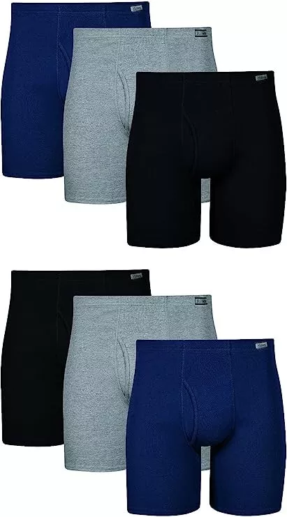 Hanes Tagless boxer briefs value pack of 6 in navy, grey and black
