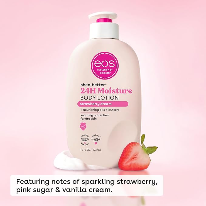 eos Strawberry Dream 24H Moisture Body Lotion 16oz pump bottle