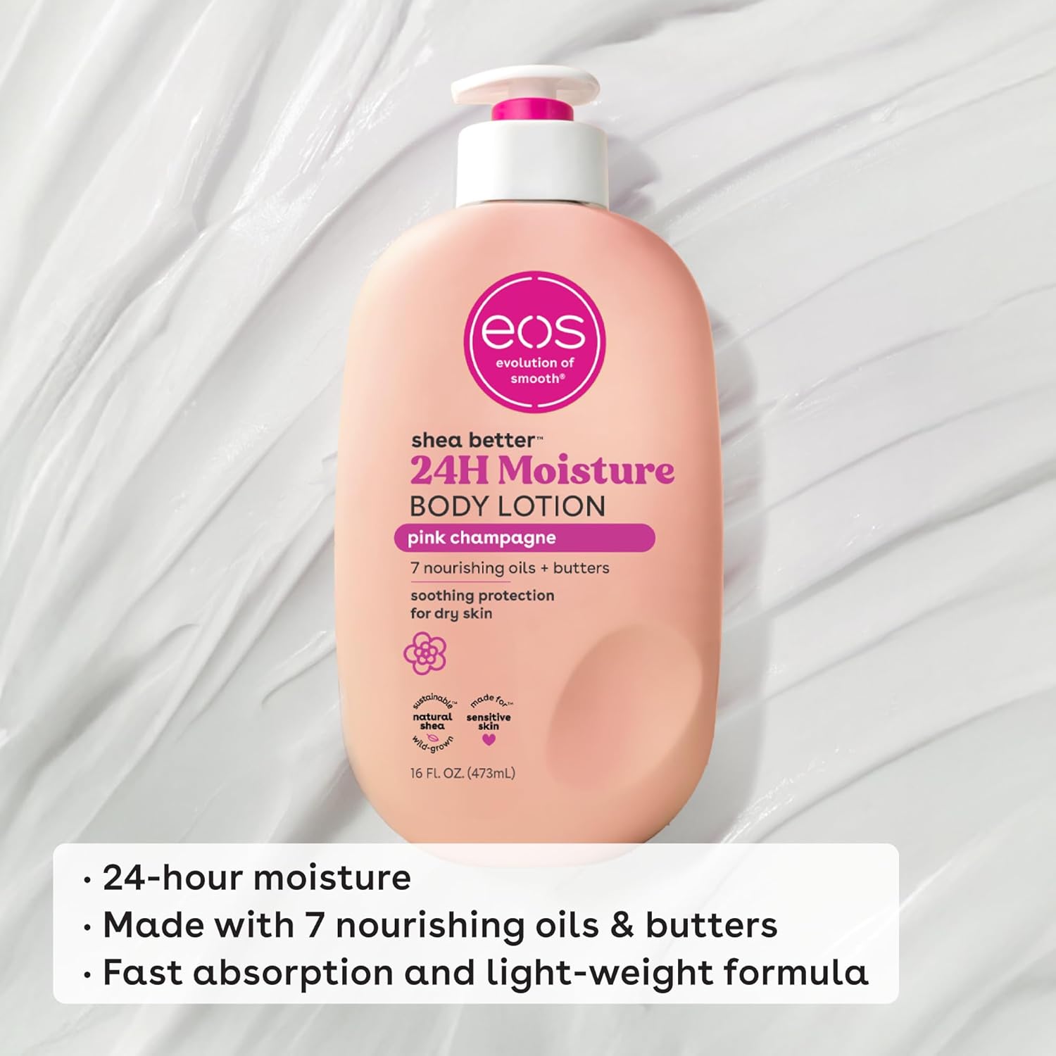 eos Pink Champagne 24H Moisture Body Lotion 16oz bottle with pump