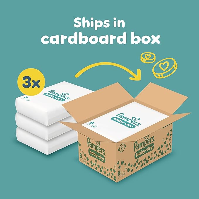 Pampers Baby-Dry Size 8 nappies, 120 pack, 17kg+, three bundles in cardboard box