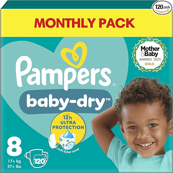 Pampers Baby-Dry Size 8 nappies, 120 pack, 17kg plus