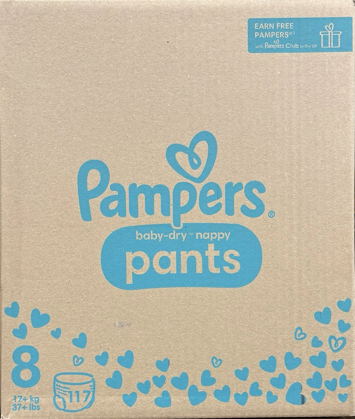 Pampers Baby-Dry nappy pants size 8, 117 count pack, 19kg plus