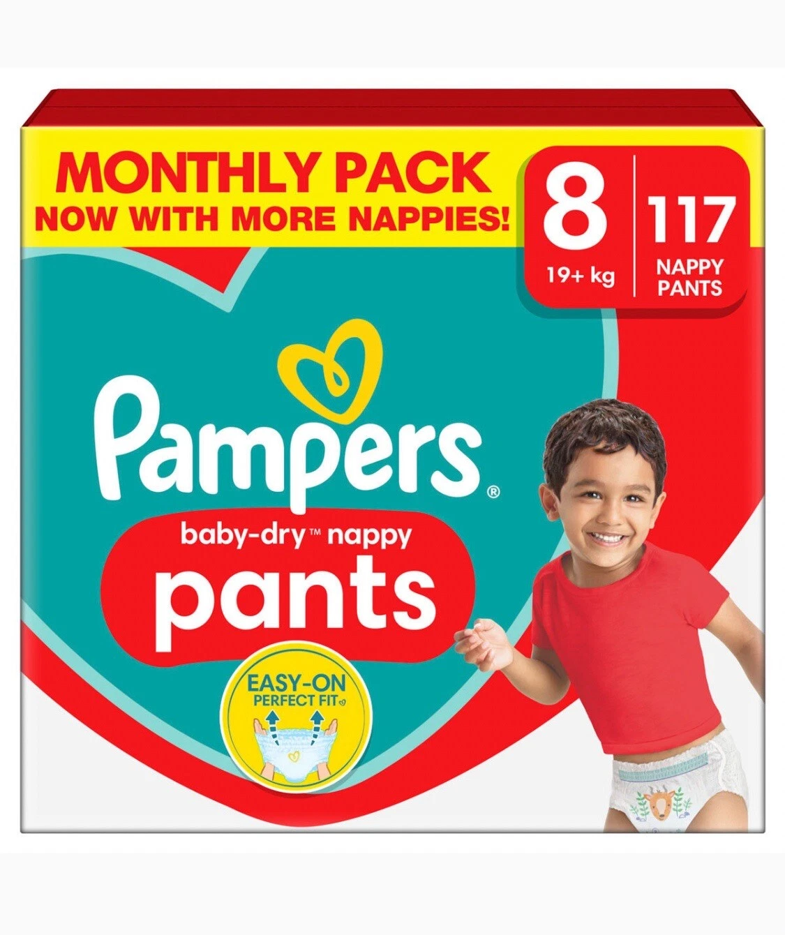 Pampers Baby-Dry nappy pants size 8, 117 count, 19kg plus monthly pack