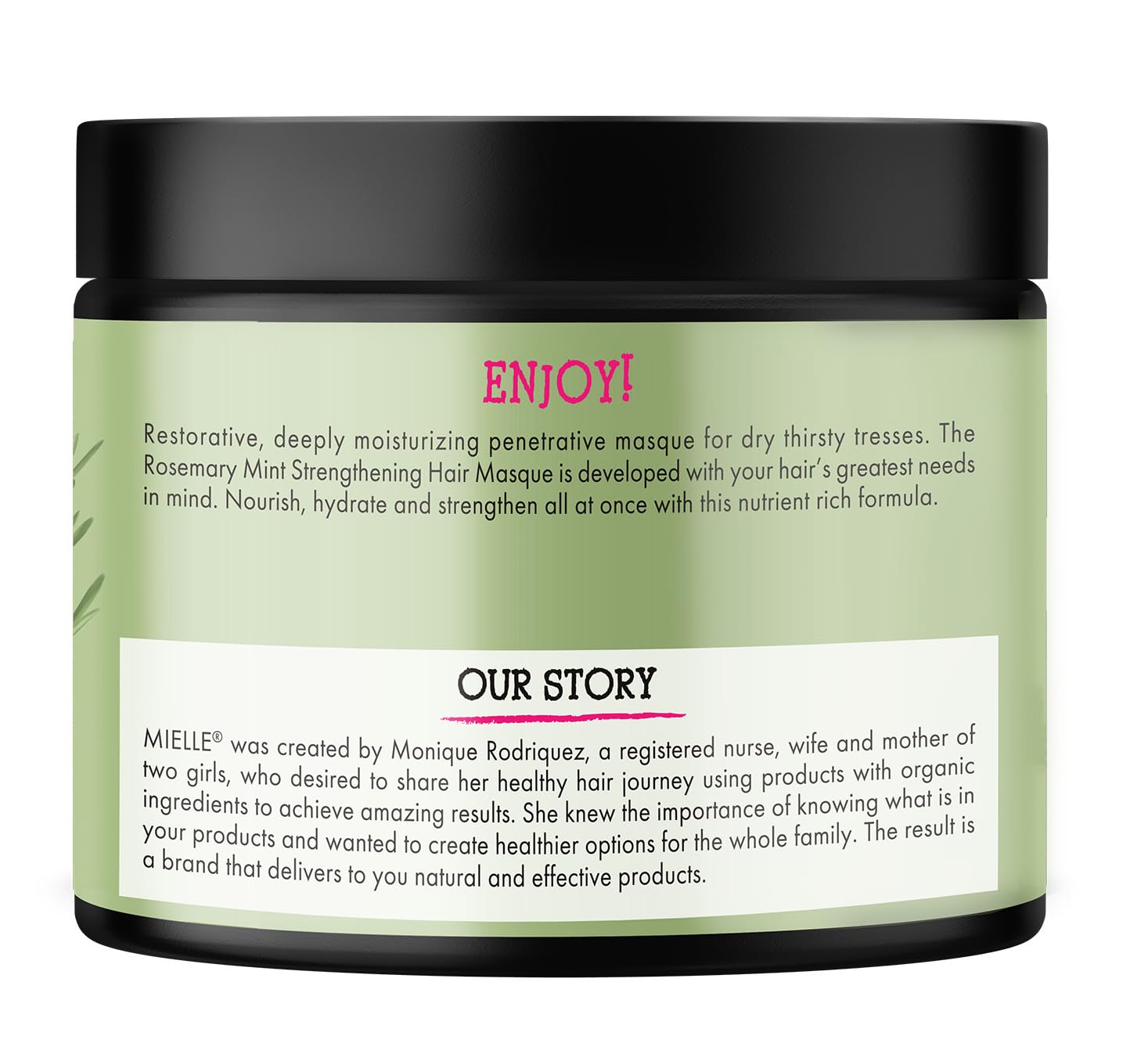 Mielle Organics Rosemary Mint Strengthening Hair Masque 12oz jar with black lid
