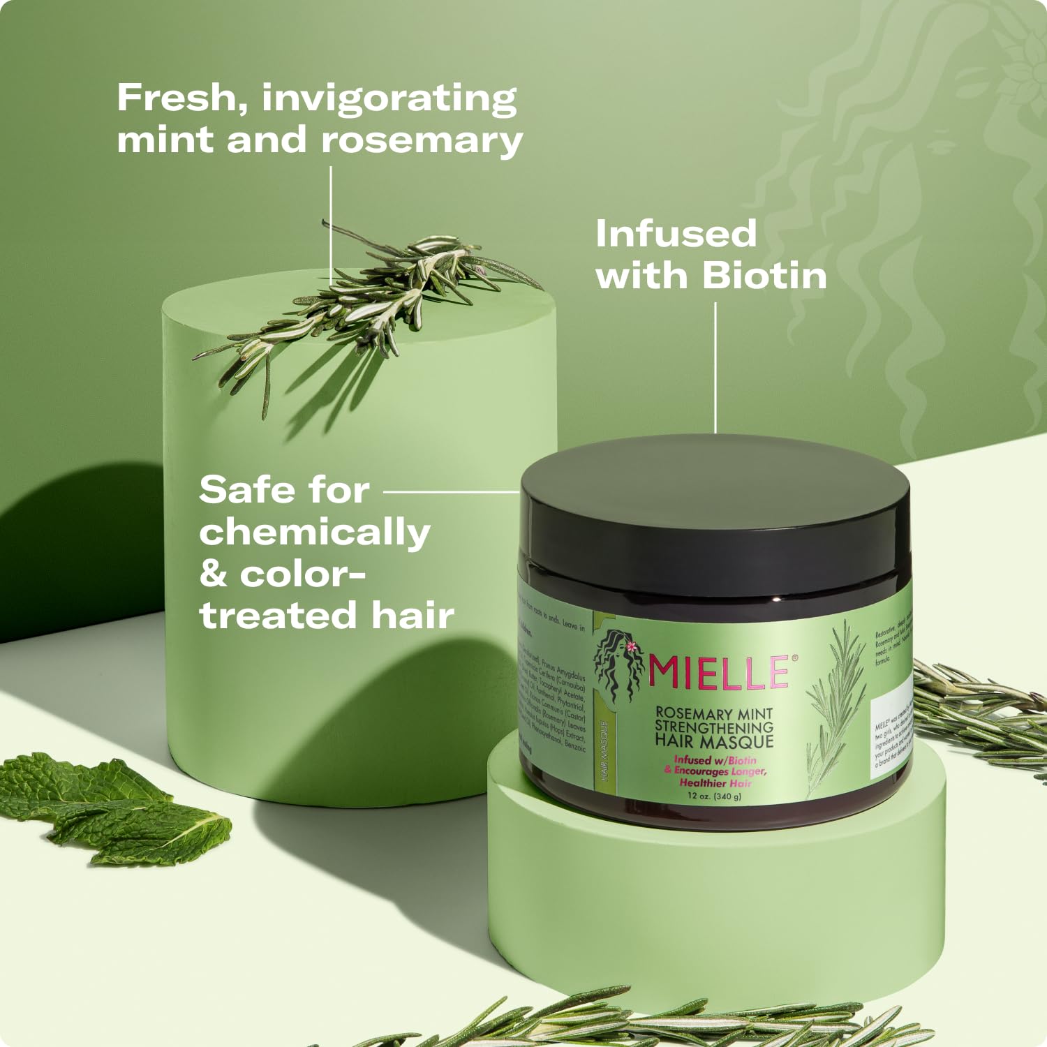 Mielle Organics Rosemary Mint Strengthening Hair Masque 12oz jar with black lid