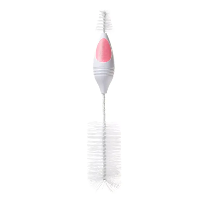 Tommee Tippee pink and grey bottle and teat cleaning brush with dual heads