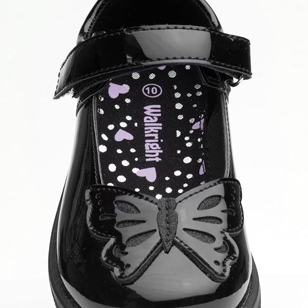 Walkright Lori girls black patent school shoe size 3 with bow detail