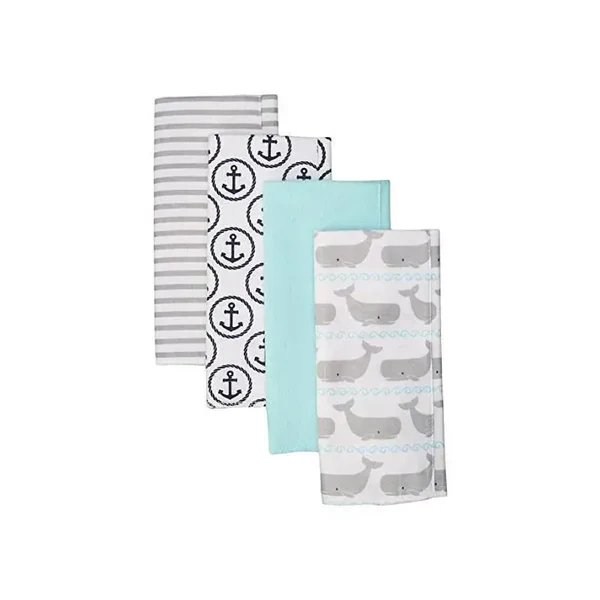 Hudson Baby infant cotton flannel burp cloths 4-pack, gray whale design