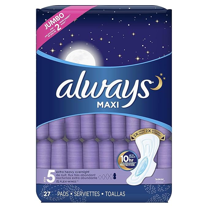 Always Maxi Extra Heavy Overnight pads Size 5, purple pack of 27 pads