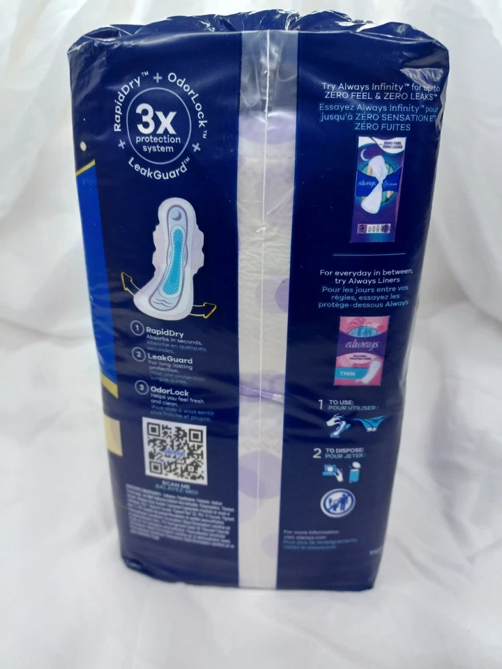 Always Ultra Thin Extra Heavy Overnight sanitary pads with LeakGuard technology, blue package