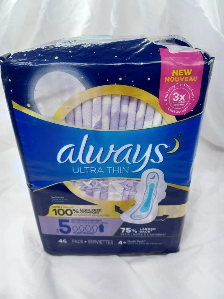 Always Ultra Thin Extra Heavy Overnight pads, 46 pack, size 5 protection system