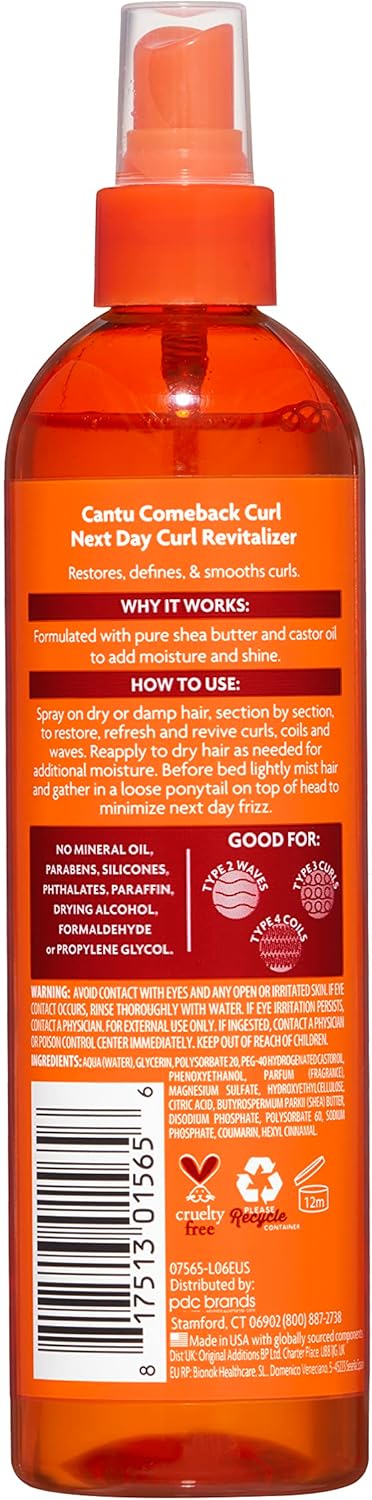Cantu Comeback Curl Next Day Curl Revitaliser 355ml spray bottle orange