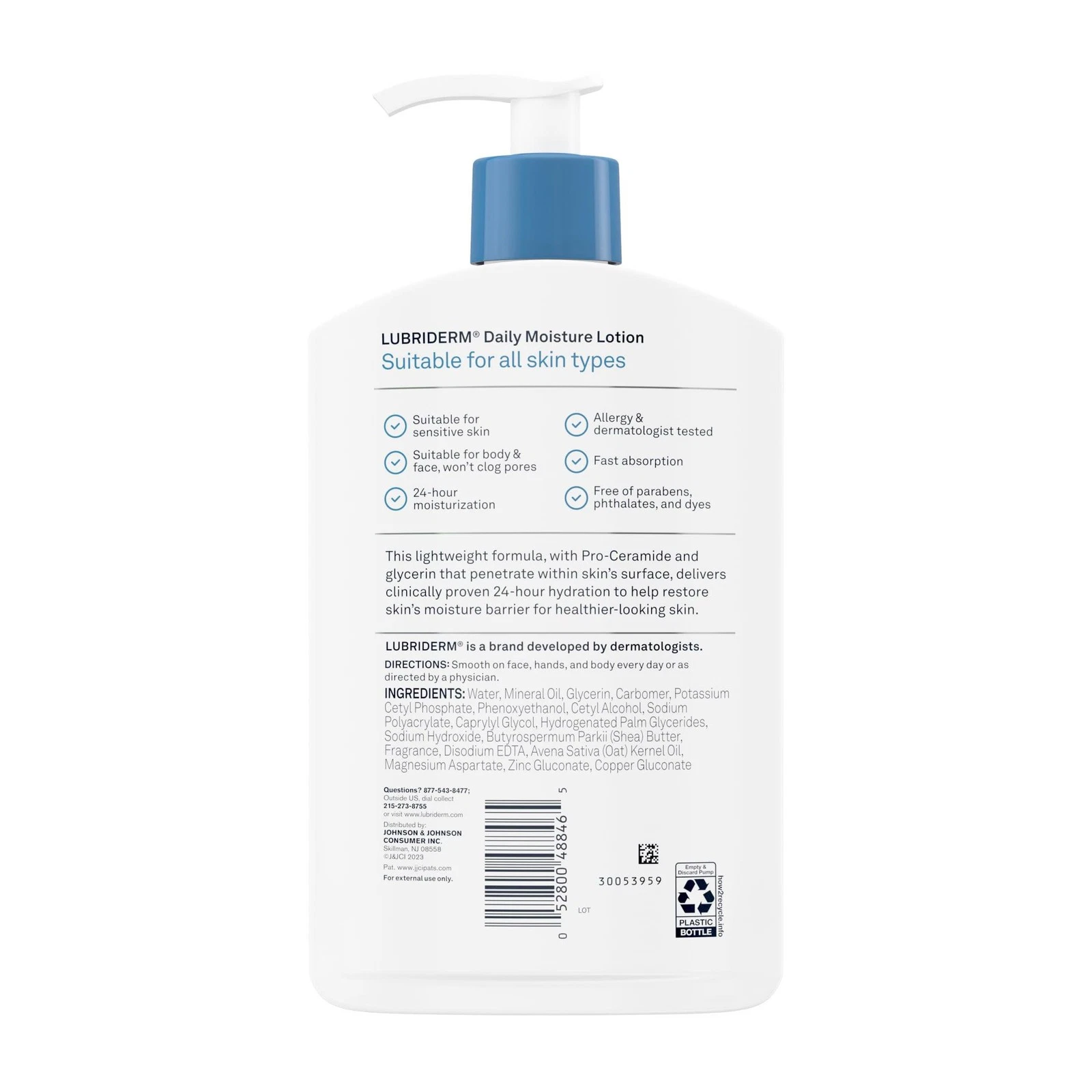 Lubriderm Daily Moisture Lotion 16oz pump bottle with blue cap