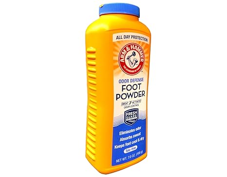 Arm & Hammer Odor Defense Foot Powder 7oz yellow bottle with blue cap