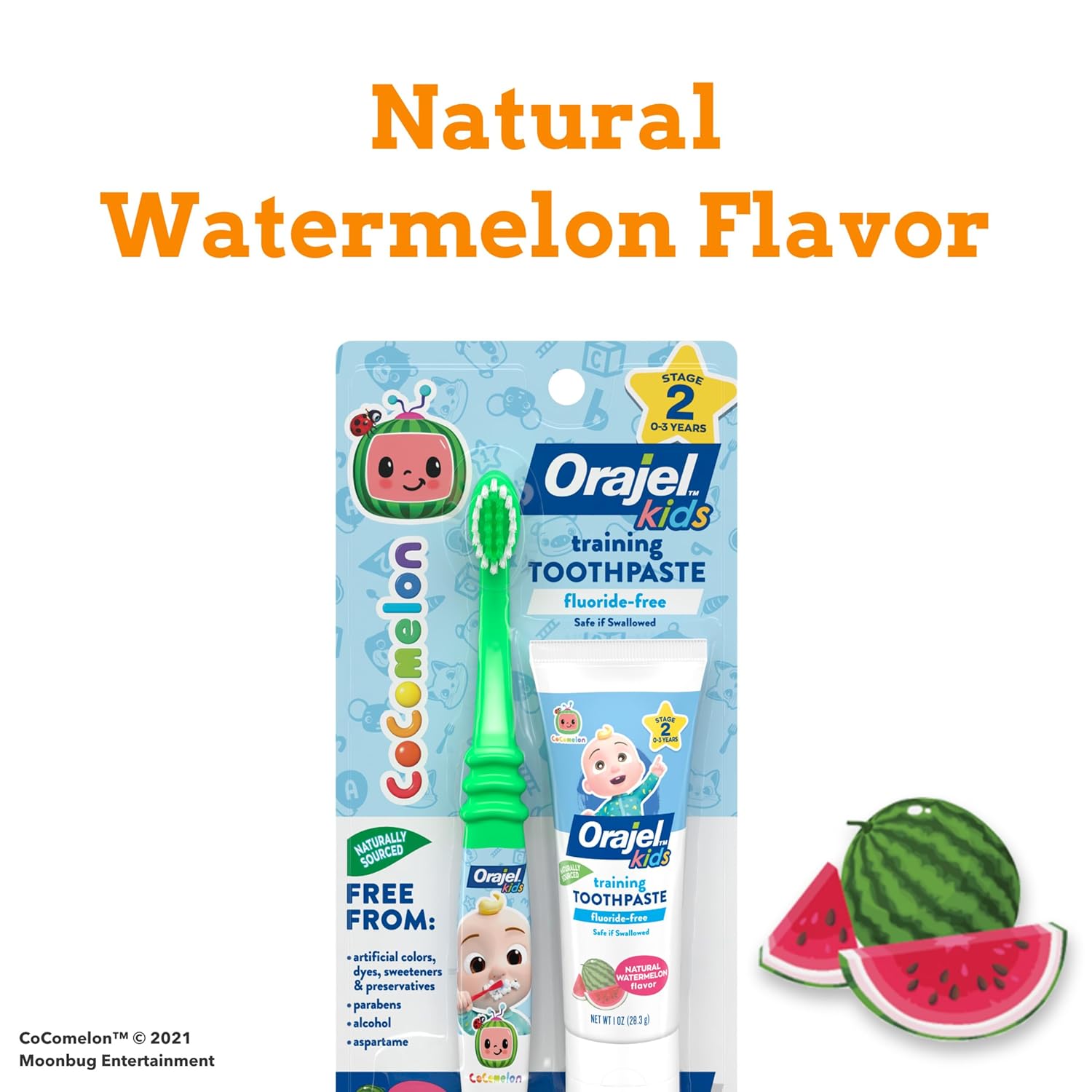 Orajel kids training toothpaste and green toothbrush set Cocomelon watermelon flavour 1oz