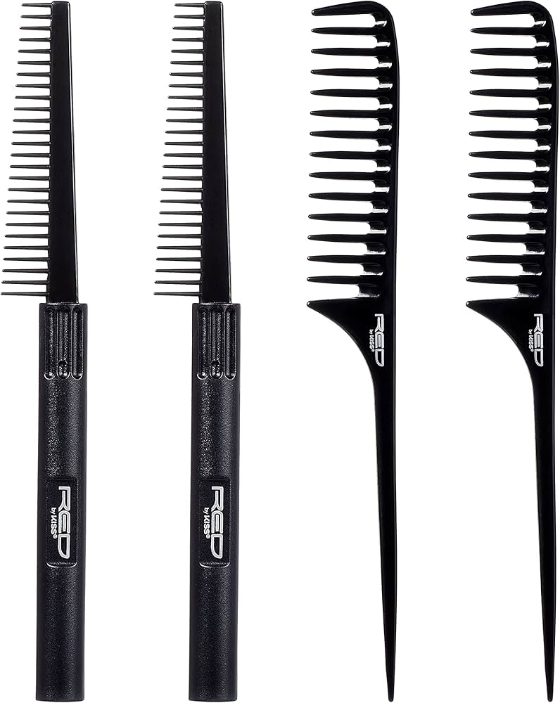 Kiss Red Comb Shampoo black detangling comb four pack set