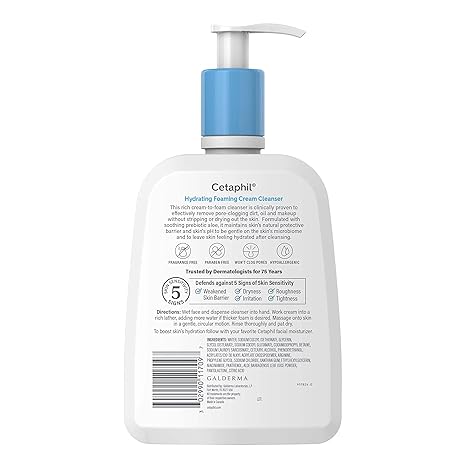 Cetaphil Hydrating Foaming Cream Cleanser 473ml pump bottle with blue cap