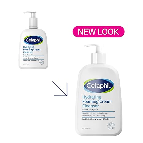 Cetaphil Hydrating Foaming Cream Cleanser 473ml pump bottle for sensitive skin