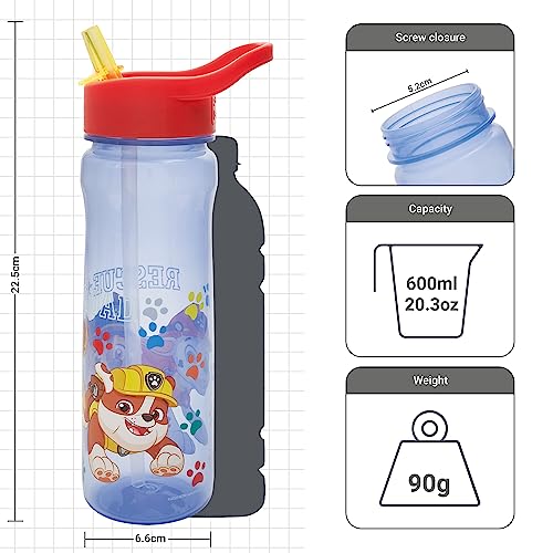 Paw Patrol reusable water bottle 600ml with red straw cap