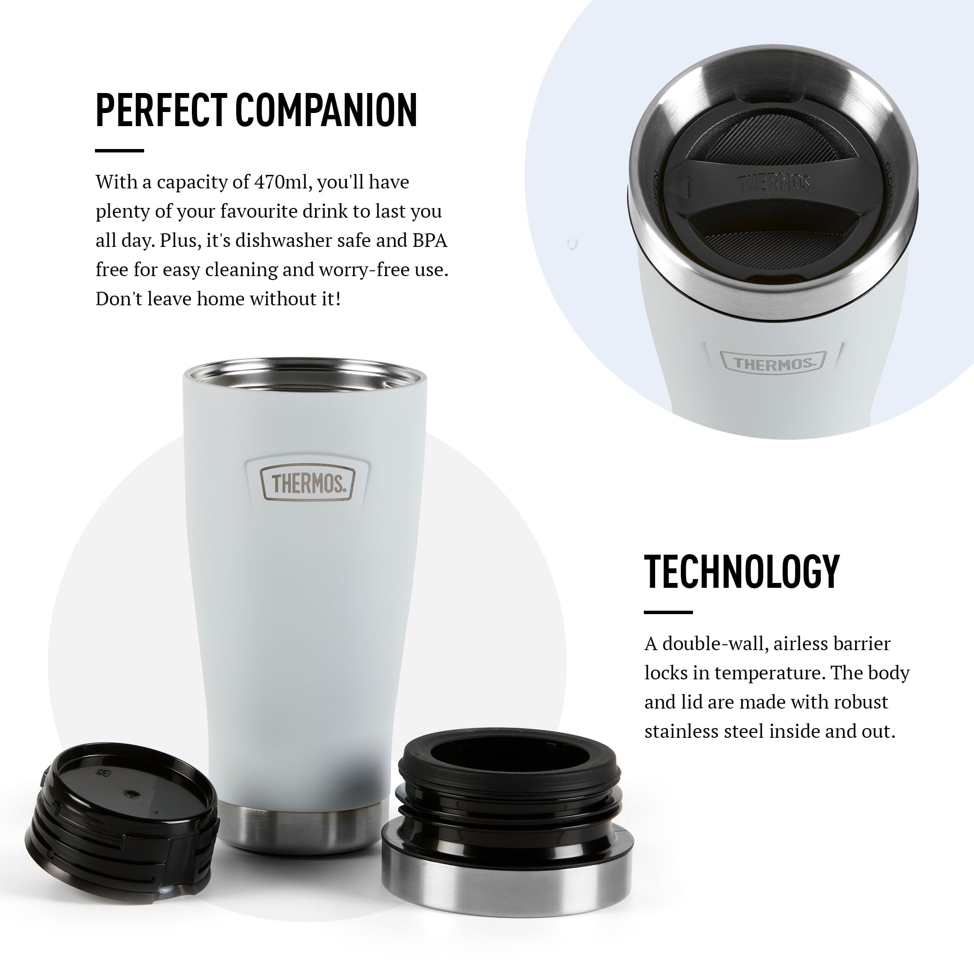 Thermos Icon thermal mug 470ml harebell blue with black lid