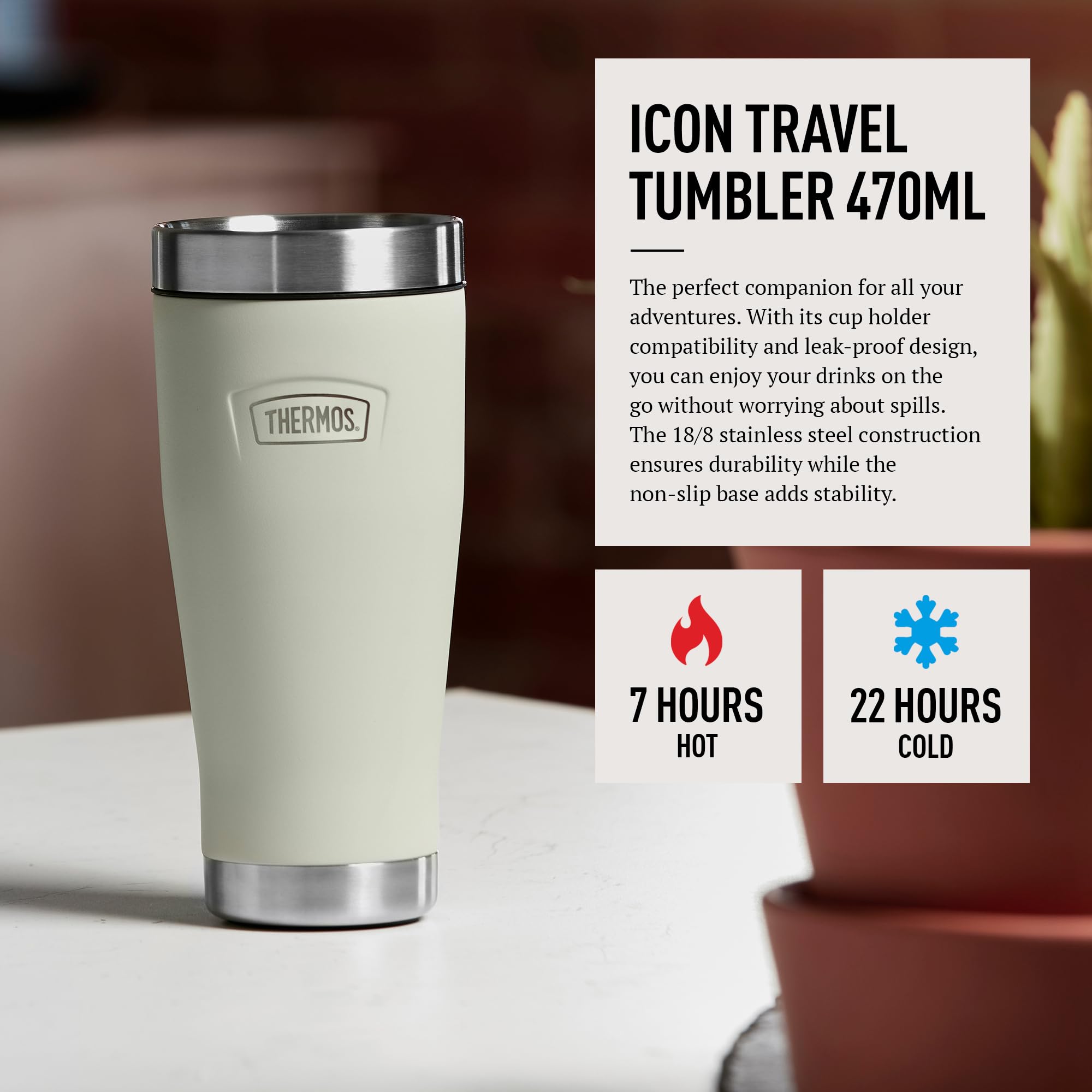 Thermos Icon cream thermal travel tumbler 470ml with stainless steel base