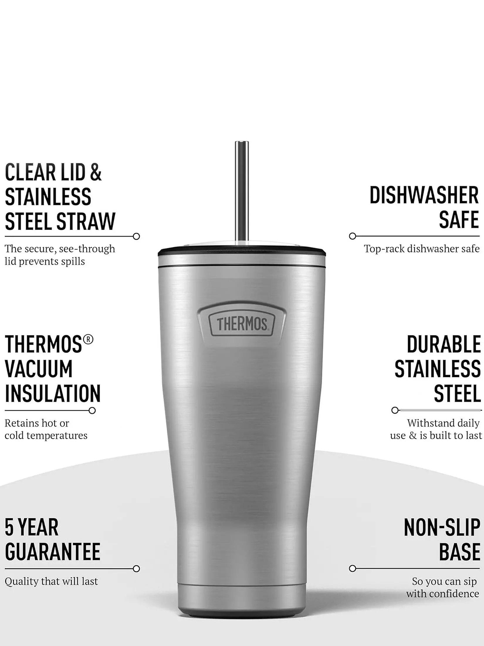 Thermos Icon Cold Cup 710ML silver with stainless steel straw included