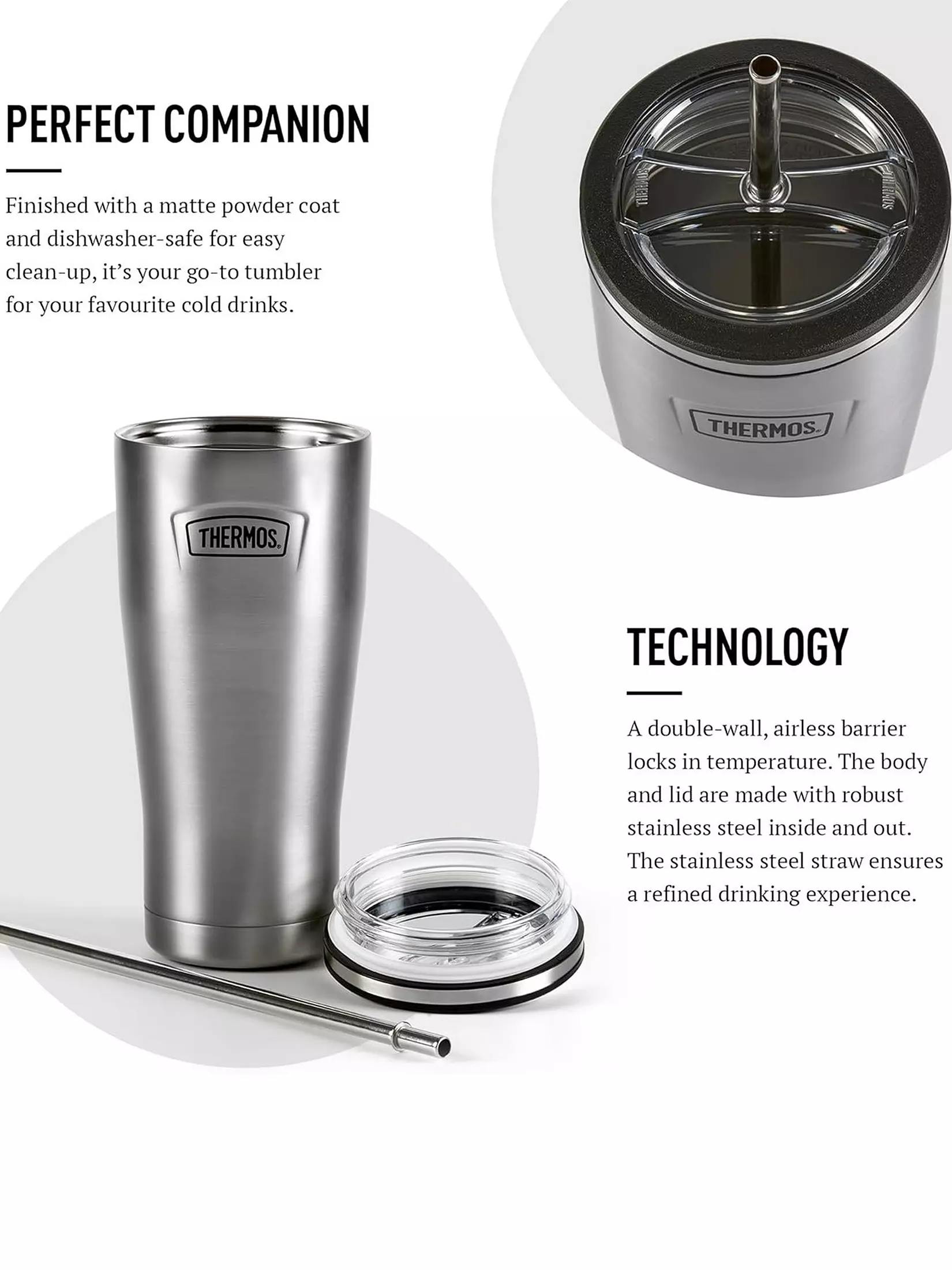 Thermos Icon silver cold cup 710ml with stainless steel straw