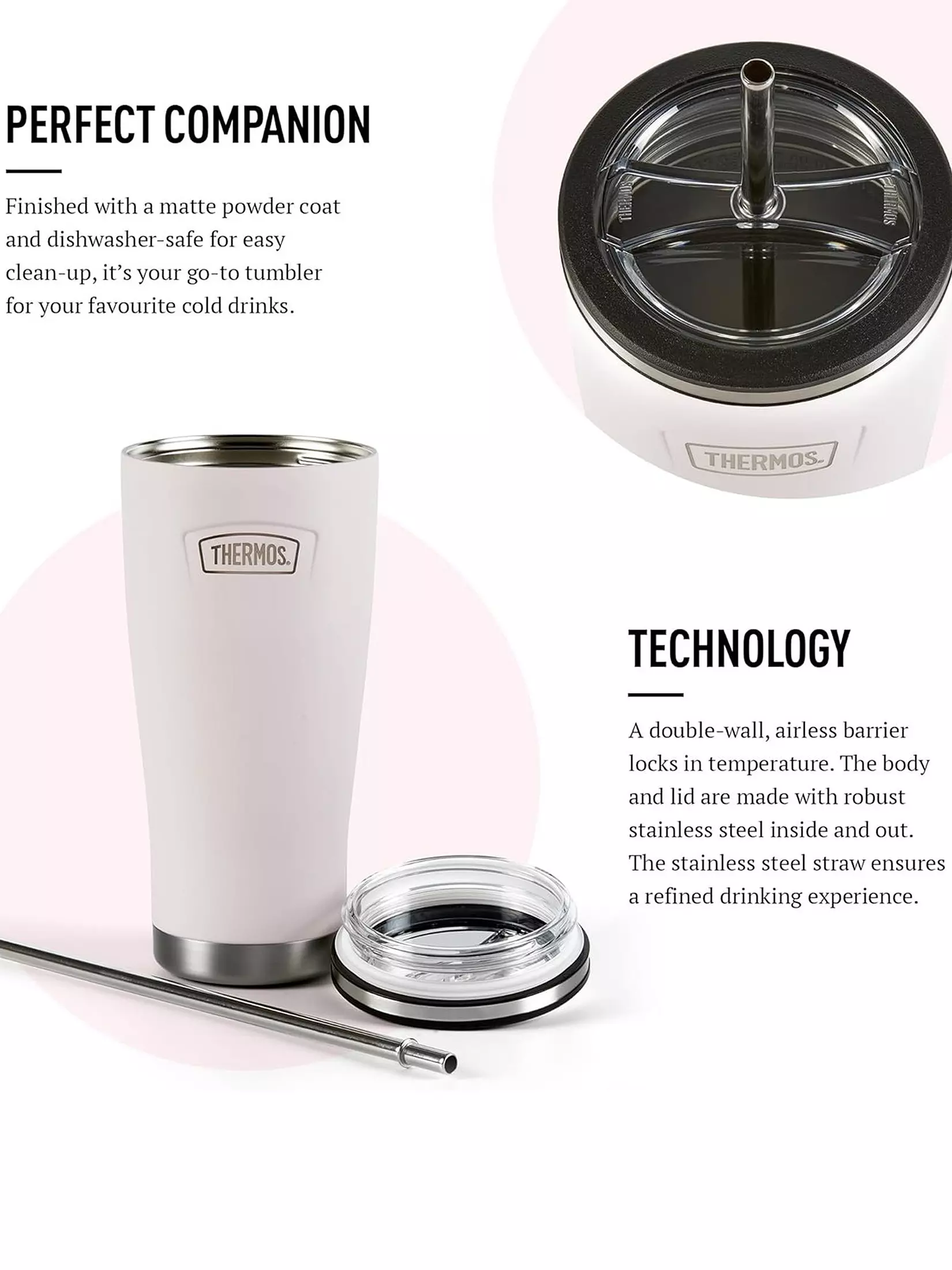 Thermos Icon Cold Cup 710ml pastel pink with stainless steel straw