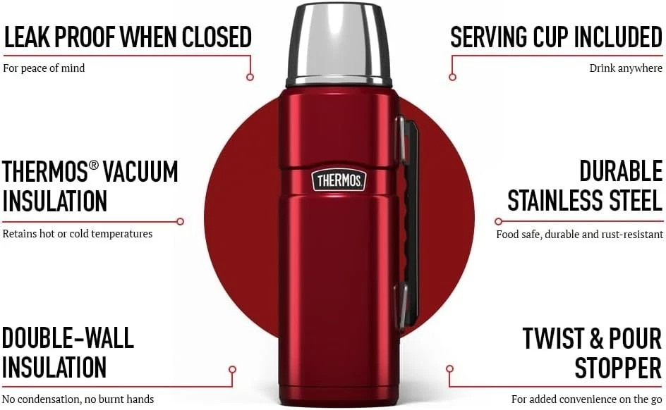 Thermos Stainless King Flask 1.2L red with serving cup included