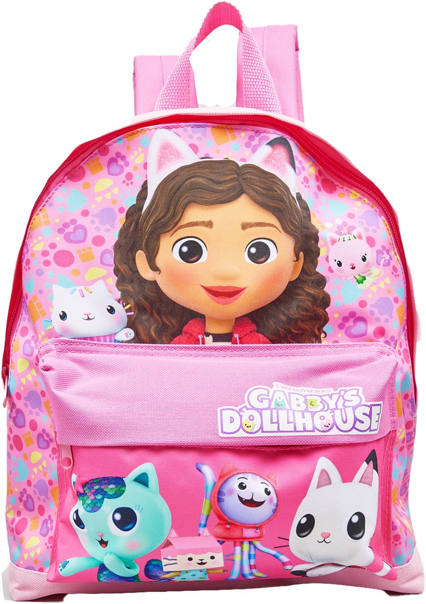 Gabby's Dollhouse pink sport backpack with character print and cat design